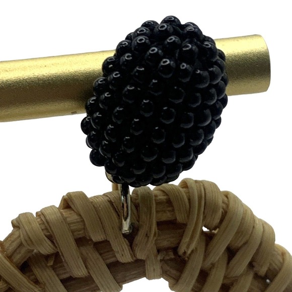 Rattan Dangle Hoop Earrings Boho Pierced Straw Wicker Braided Woven Earrings Tan - Picture 7 of 13